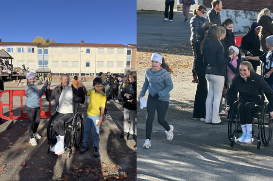 En gruppe mennesker som går